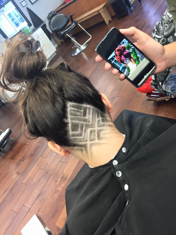 triangle design into back of head